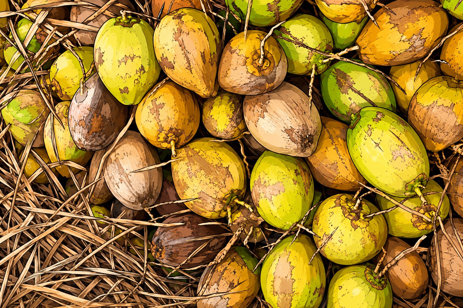 Husked Coconuts Green and Black
